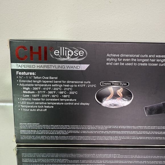 CHI Ellipse Tapered Hairstyling Wand 3/4 - 1 1/4 Oval Teflon Barrel Black New - Picture 10 of 10